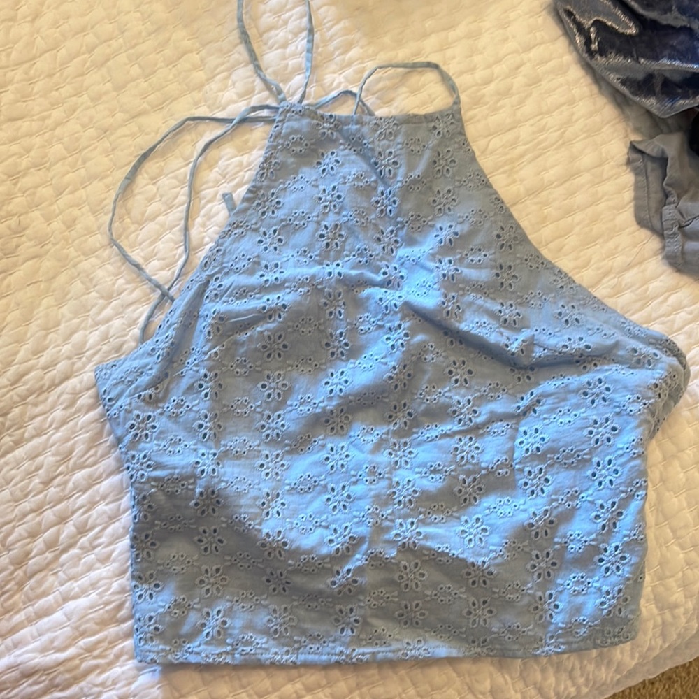 Blue Halter Tank With fun strap cross back